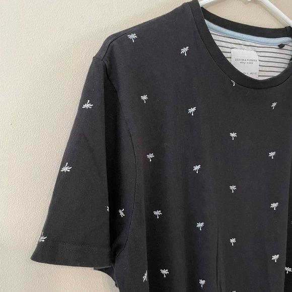 Denim & Flower Ricky Singh Men's L Black S/S Palm Slim Fit Shirt Top Tee - Picture 4 of 9